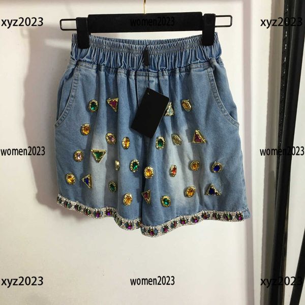 

womens designer clothing denim shorts colorful gemstone decoration pants size s-xl elastic waistband bottoms new arrivals mar31, White;black