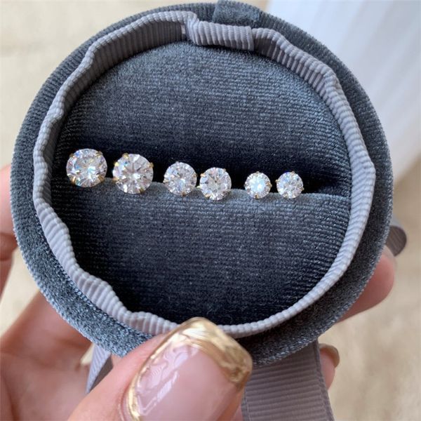 

3-6mm luxury 925 sterling silver designer round stud earring for woman girls party 5a cubic zirconia white diamond 18k gold back stud earrin, Golden;silver