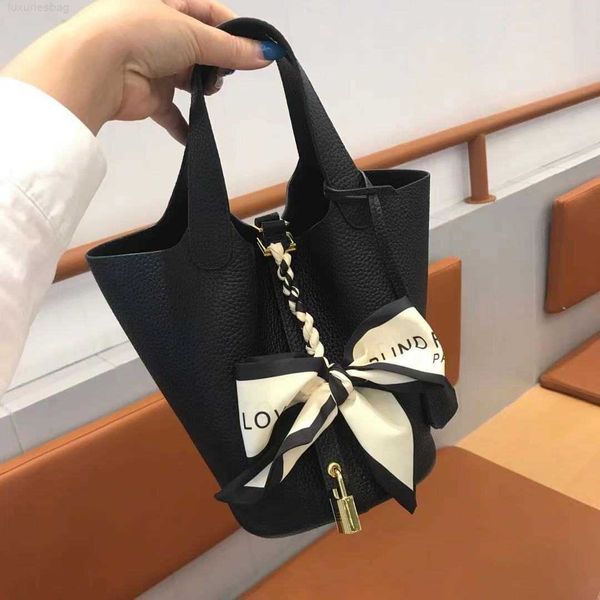 

designer luxury bag fashion women's litchi grain cow leather small vegetable basket portable bucket bagqbulja7c picotin