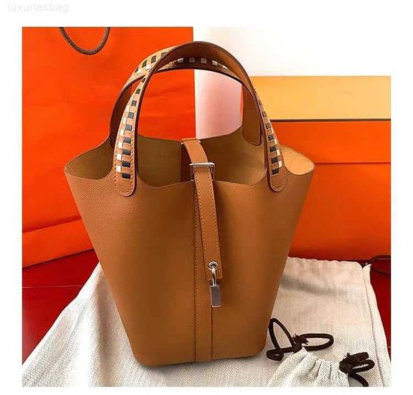 

designer luxury vegetable basket bucket hand palm pattern one shoulder handheld high capacity fashion genuine leather women's baggueicv