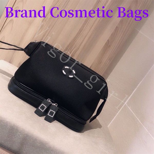 

2023 new cosmetic bags for girl designer nylon make up bag black color logo print big capacity space zipper style multifunction waterproof l