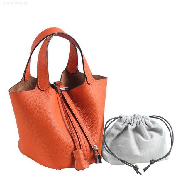 

designer luxury bag lychee grain layer cow women's vegetable basket lock bucket leather handbagnyefxmzh picotin