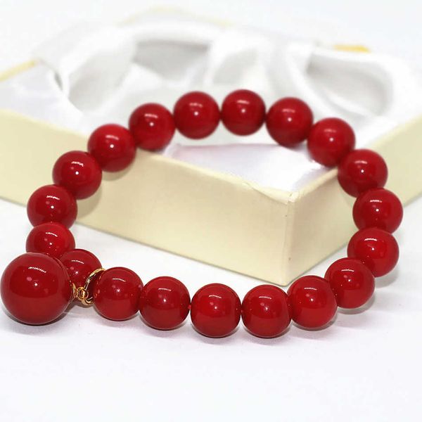 

charm bracelets charm red imitation coral round beads 10mm unique design bracelet for women high grade jewelry 7.5inch b1707 aa230403, Golden;silver