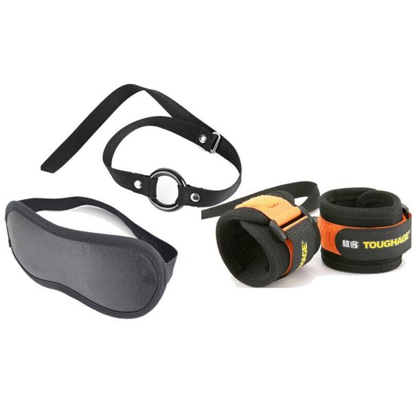 

fabric bondage kit 4 pc set toys kits leather bondage set eye mask gag breast belt erotic products for couples homosexual products, Black;white