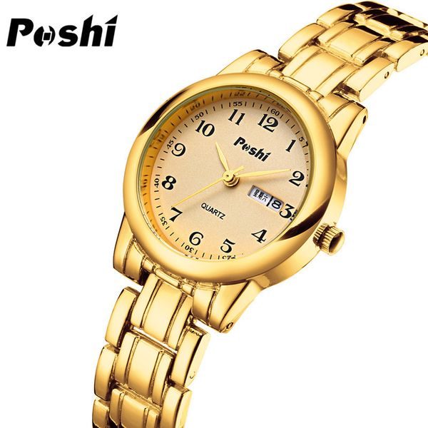 

women's watches poshi original waterproof ladies quartz stainless steel for women with calendar week fashion casual wristwatch 230404, Slivery;golden