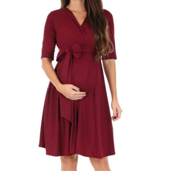 

maternity dresses summer women's pregnant care dress pregnant women's clothing casual simple trend style solid v-neck half sleeve, White
