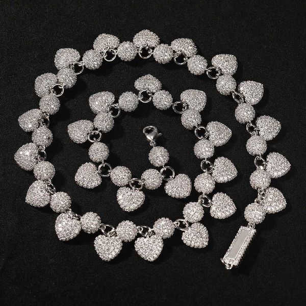 

5a zircon ball tennis chain sweat heart diamond cuban link iced out hip hop women jewelry necklace, Silver
