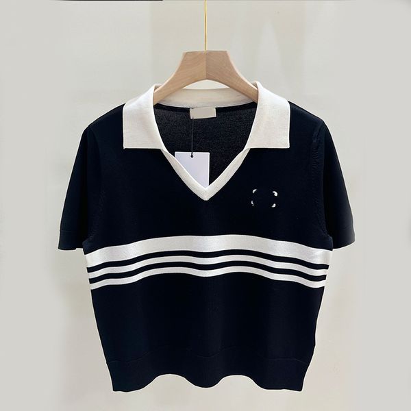 

329 2023 summer brand same style sweater short sleeve white lapel neck pullover fashion womens clothes womens lixuan, White;black