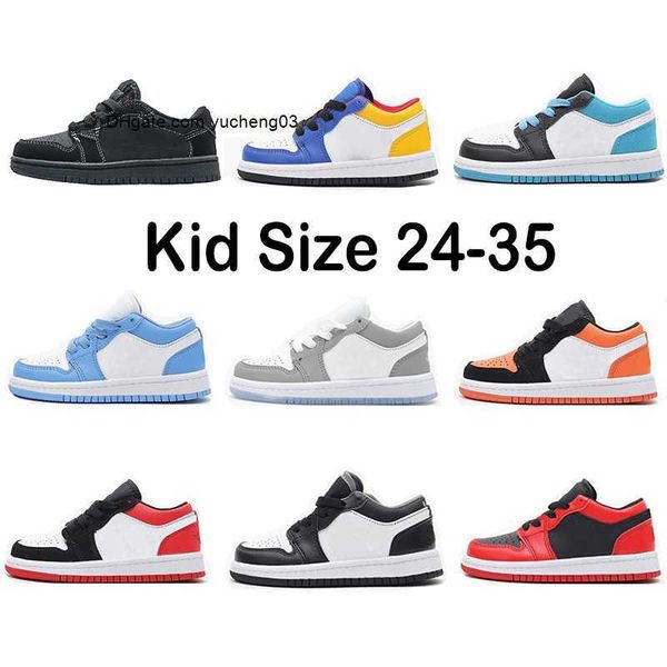 

jumpman 1 kids low basketball shoes boy girl shoes obsidian chicago bred dark mocha outdoors sneakers multi-color size 24-35, Black