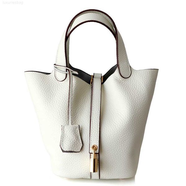 

designer luxury bag the first layer of cowhide vegetable basket women's leather bucket commuting litchi pattern hand mother's bagb