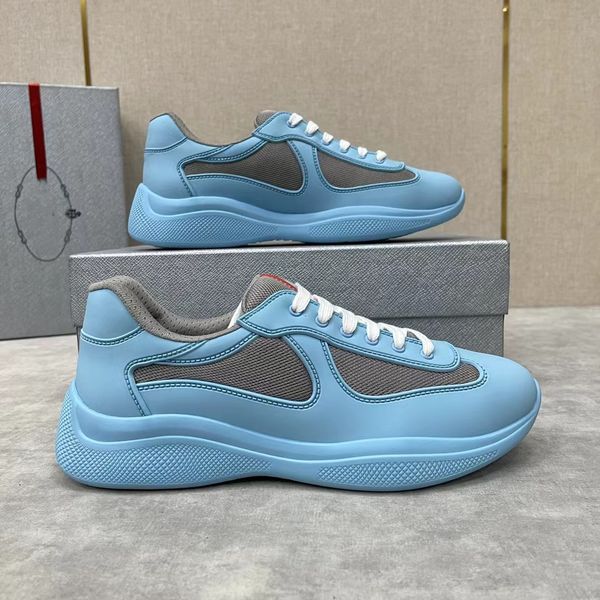 

23s/s brand americas cup men sneakers shoes breathable mesh soft rubber bike famous trainers technical fabric calfskin casual walking blue b, Black