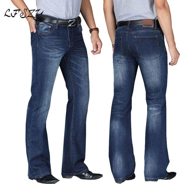 

mens jeans men modis big flared boot cut leg loose fit high waist male designer classic denim pants 230404, Blue