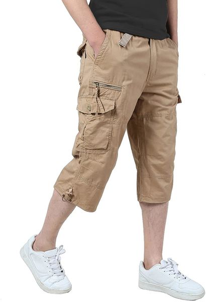

men's shorts men's cargo shorts below knee summer leisure cotton multi pocket men's shorts military camo shorts 230404, White;black