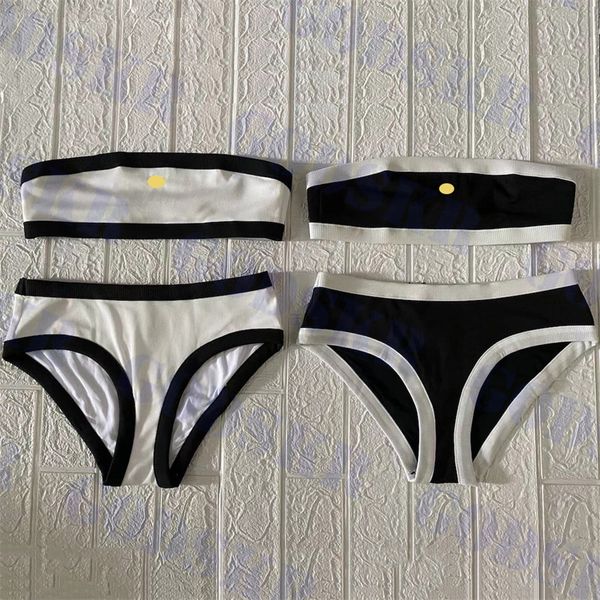 

knitted tube bikini womens swimwear letter metal logo swimsuit ladies bra two piece set, White;black