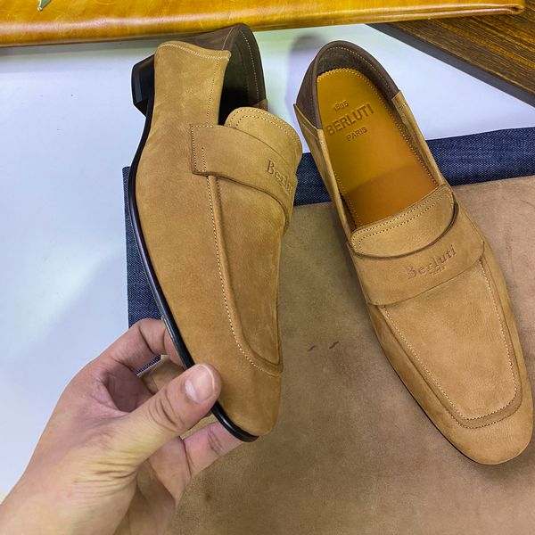 

Lefu shoes are purely handmade men's shoes frosted leather lazy shoes fashionable casual driving shoes genuine leather, Brown