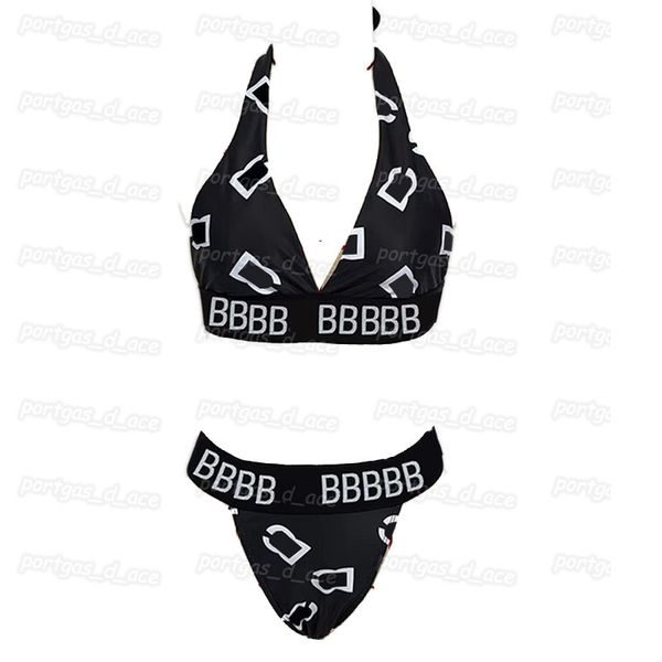 

letters printed women bikinis swimwear padded push up split swimsuit summer beach holiday bathing suits, Black
