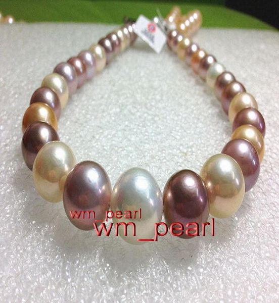 

fine pearl jewelry 18quot1214mm real south sea multicolor perfect round pearl necklace 14k gold7795046, Silver
