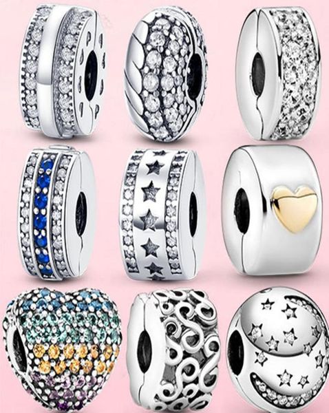 

silver clasp 925 sterling silver pave clip charm daisy beads ser fit pandora bracelet jewelry gift3047478, Black