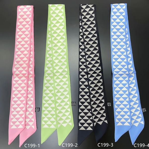 

designer long skinny bag handle ribbon scarf women luxury elegant narrow silk petite hair tie scarfs for ladies fulares, Blue;gray