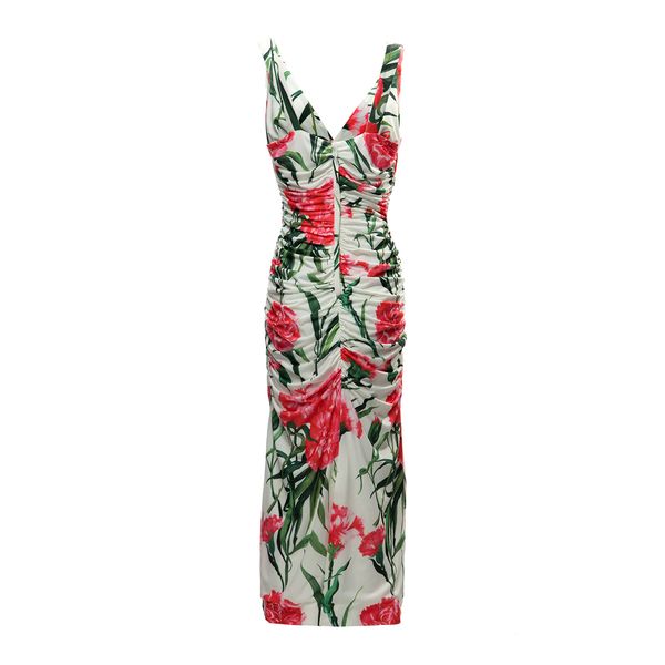 

high-quality suspender floral v-neck hip long party dress, Black