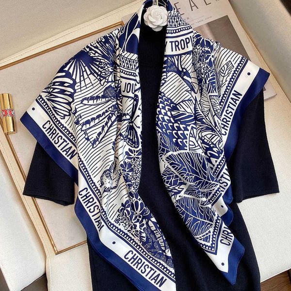 

sarongs 2022 silk scarf 90x90cm luxury branddesigner hair print head large handkerchief hijab shawl women bandanna foulard muffler wrap p230, Blue;gray