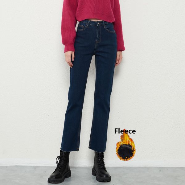 

women's jeans jeju autumn warm jeans women's vintage straight denim pants elastic blue casual mid rise jeans 230404