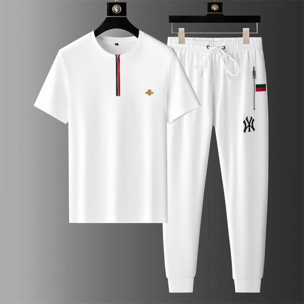 

little bee men's summer new short sleeve sportswear suit upscale book style breathable mercerized cotton casual two-piece set, Gray