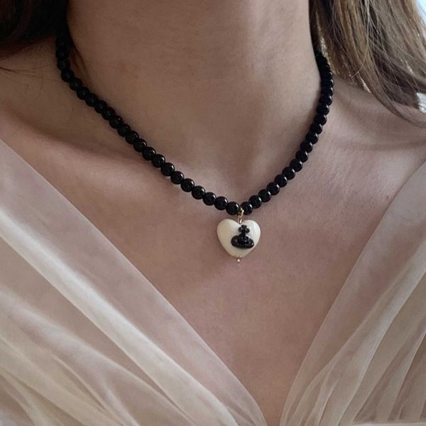 

medieval vintage western queen mother beaded love necklace versatile saturn vivian spring summer collar chain, Silver