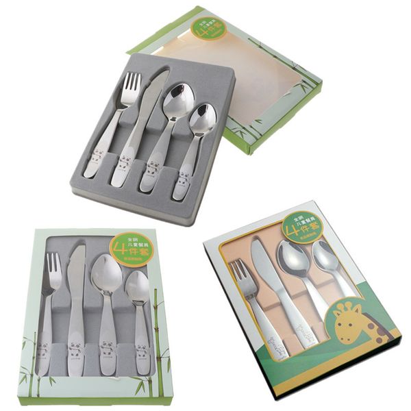 

cups dishes utensils 4pcspack 304 stainless steel kid cutlery cartoon pattern carving children tableware westernstyle spoon fork set baby fl