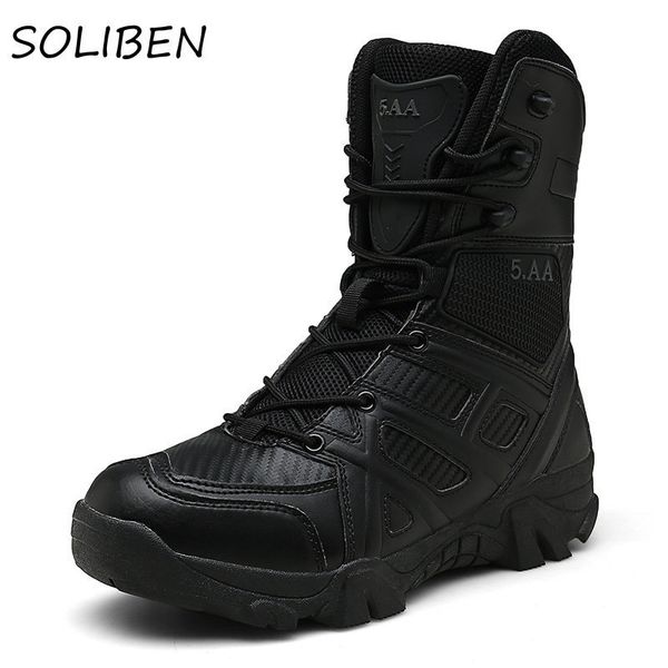 

safety shoes soliben combat army boots winter outdoor tactical boots hiking desert ankle hunting shoes military men's boots zapatos 230, Black;brown