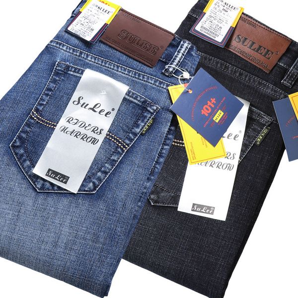 

mens jeans luxury brand summer business casual male straight cotton denim pants fashion youth stretch slim fit cowboys trousers 230404, Blue