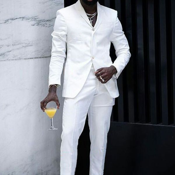 

men's suits blazers white slim fit mens for wedding ed lapel custom 2 piece groom tuxedos male fashion costumes set jacket with pants 2, White;black