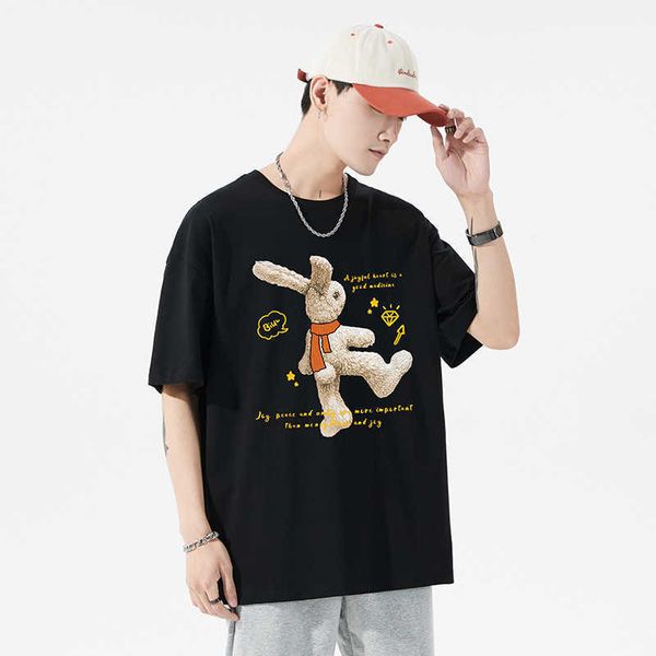 

men's t-shirt summer new 2023 shoulder drop short sleeve trend loose couple casual round neck top, White;black