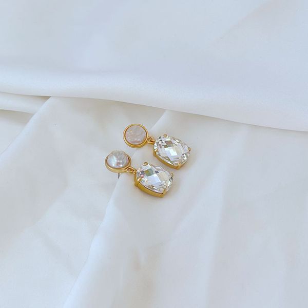 

20ss white stud luxury classic clear stud brand designer geometric gem color rhinestone color square rhinestone earrings jewelry with blue d, Golden;silver