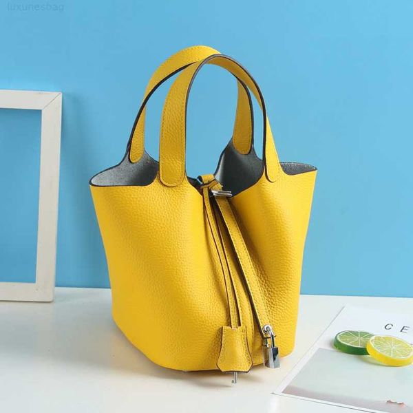 

designer luxury lychee pattern casual vegetable basket bag leather fashion versatile bucket wrap head layer cowhide large capacity handbaghs