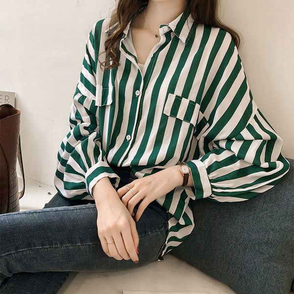 

women's blouses shirts bella women's elegant chiffon shirt office women's long sleeve striped women's polo collar haraju, White