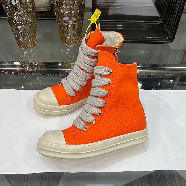 

round owens orange canvas casual shoes breathable jumbo lace up men high luxury trainers zip fashion flats designer sneakers woman thick sol, Black