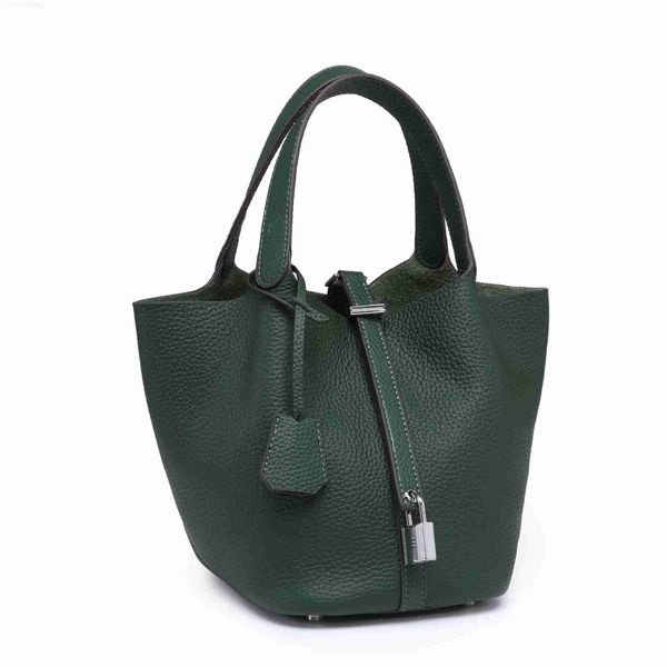 

designer luxury bag h family's vegetable basket portable bucket female litchi pattern handmade wax line togo leather handbaguyr166ej pi