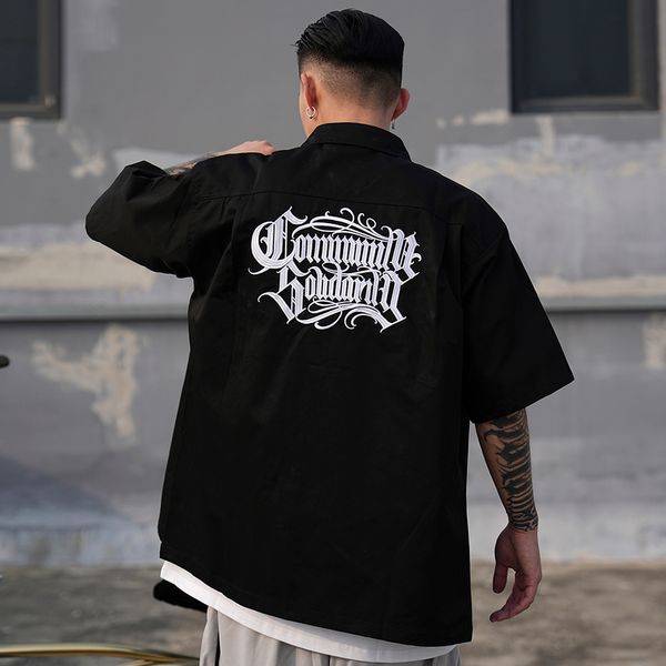 

letter print short sleeve casual men's summer shirts hip hop clothing, White;black