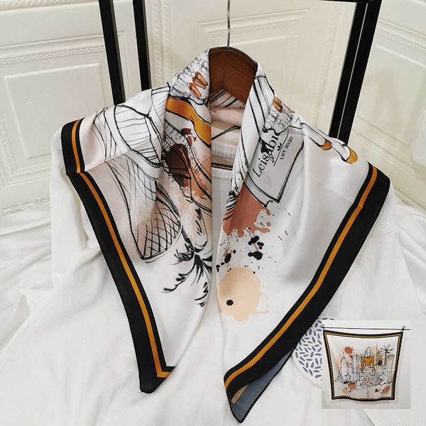 

sarongs retro new digital printing imitation silk scarf modern girl scarf square scarf decorative scarf p230323, Blue;gray
