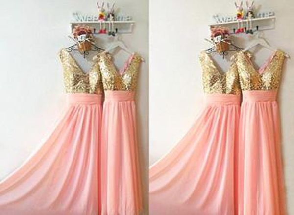 

quality sequined chiffon shiny long bridesmaid dresses prom evening ruffles sleeveless custom vestidos trendy bridesmai3617741, White;pink