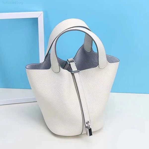 

designer luxury lychee pattern casual vegetable basket bag leather fashion versatile bucket wrap head layer cowhide large capacity handbagtt