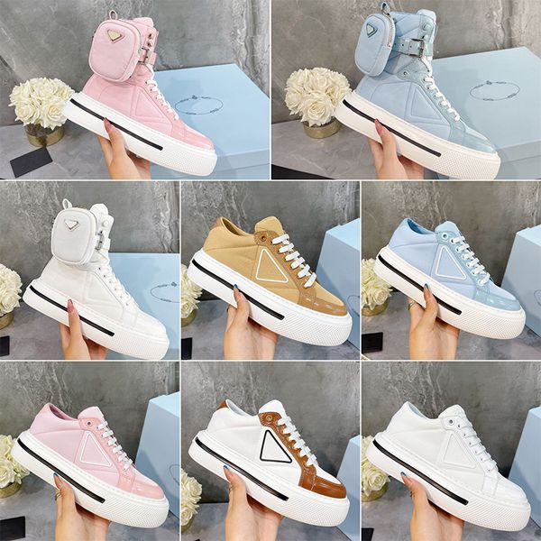 

leather trainer platform shoes casual shoes luxury designer pink blue white nylon printed men women high help comfortable fashion classic sh, Black