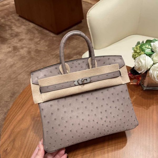 

herms birkin h family's handmade wax thread sewing bk25 south africa kk ostrich leather bag leather handbag asphalt gray silver buckle