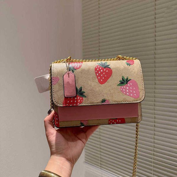 

strawberry print designer bag chain shoulder bags cbag ladies flip messenger bag women designers handbags wallet practical crossbody bags pu