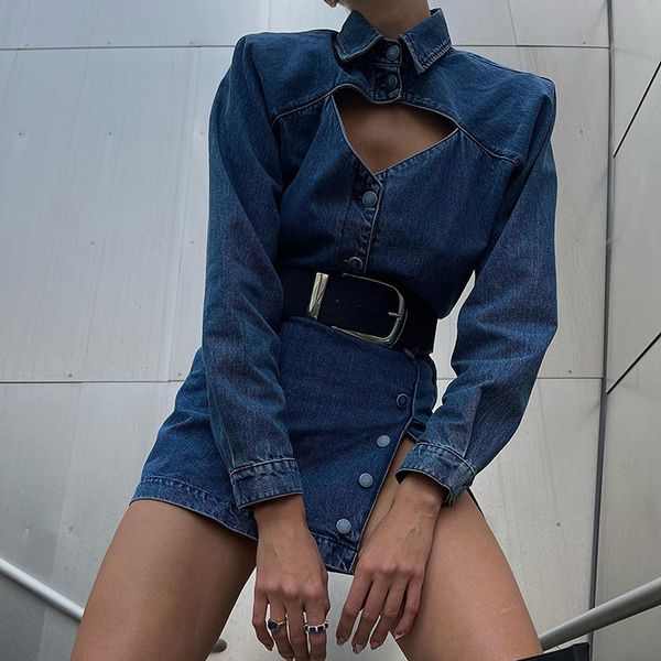 

casual dresses women spring and autumn long sleeve shirt denim dress design girl a line dress 230404, Black;gray