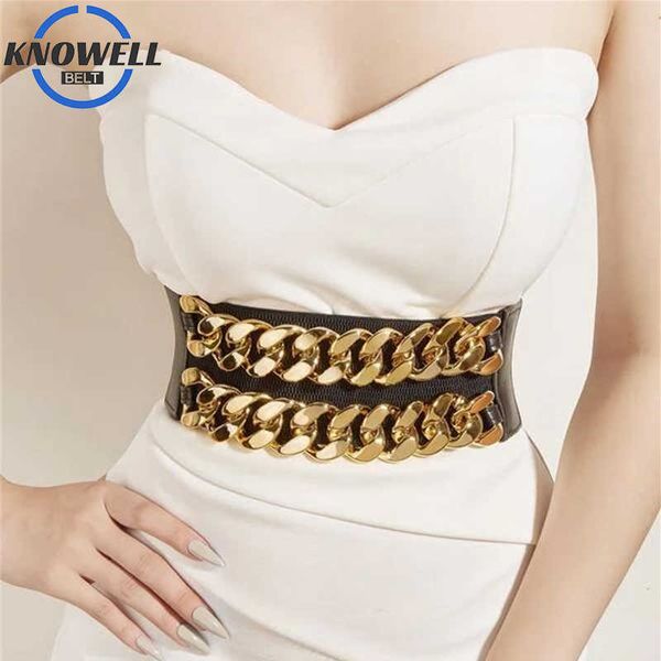 

belts chain decoration underbust corsets for women elastic band wide belt for dresses aesthetic y2k accessories waistband autumn 2022 z0404, Black;brown