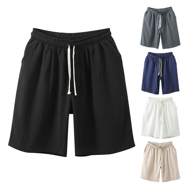 

men's shorts men's solid linen five piece casual solid loose japanese vintage breathable men's shorts 230404, White;black