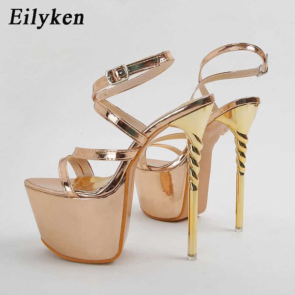 

golden strappy platform pumps women ultra high stiletto heels peep toe party bride pole dancing shoes 230306, Black