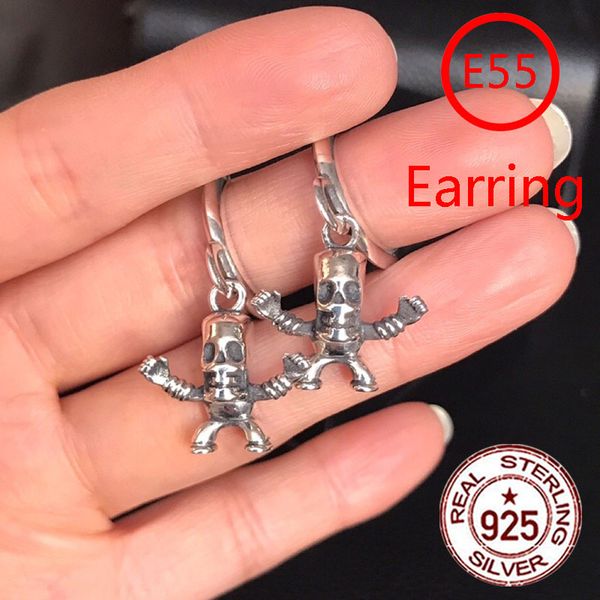 

e55 s925 pure silver ear studs personalized fashion skull head letter punk street dance style earrings jewelry earrings as a gift for lovers, Golden